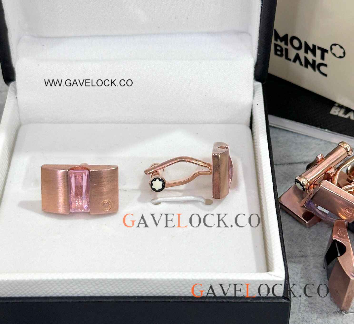 Clone Mont Blanc Rectangular Cufflinks Rose Gold and Pink